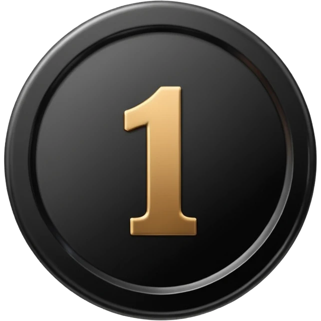 Emoji icon of a black coin with engraved number 1, minimalist style, isolated emoji