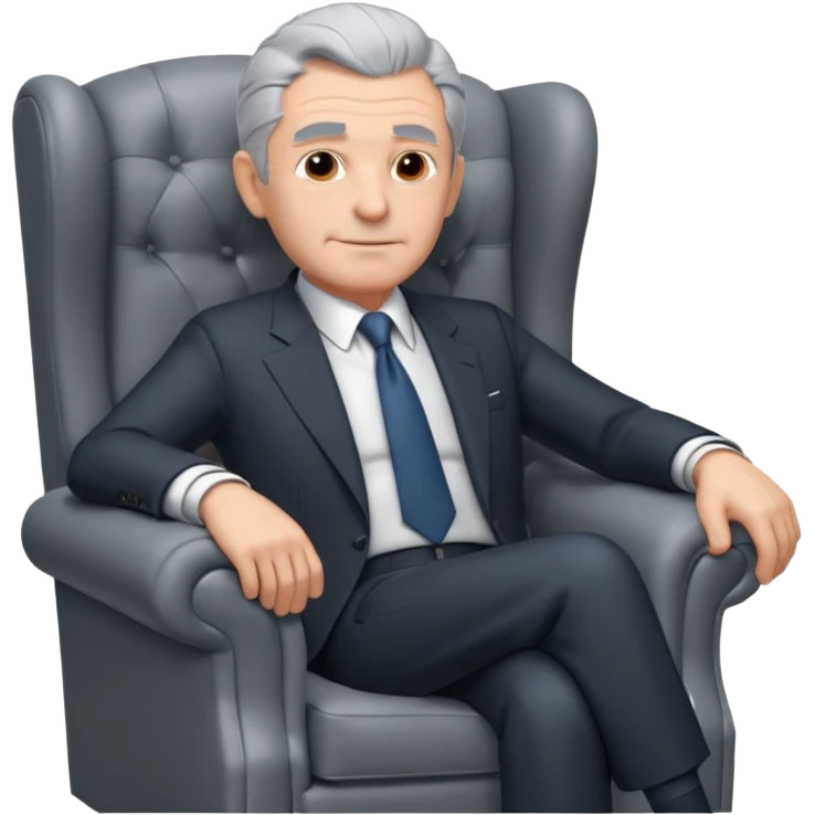 elderly businessman sitting in an armchair, wearing a formal suit and tie, gray hair, confident wise expression, corporate boss vibe, 3D cartoon style, mobile game icon style, clean background, no text, no watermark
 emoji