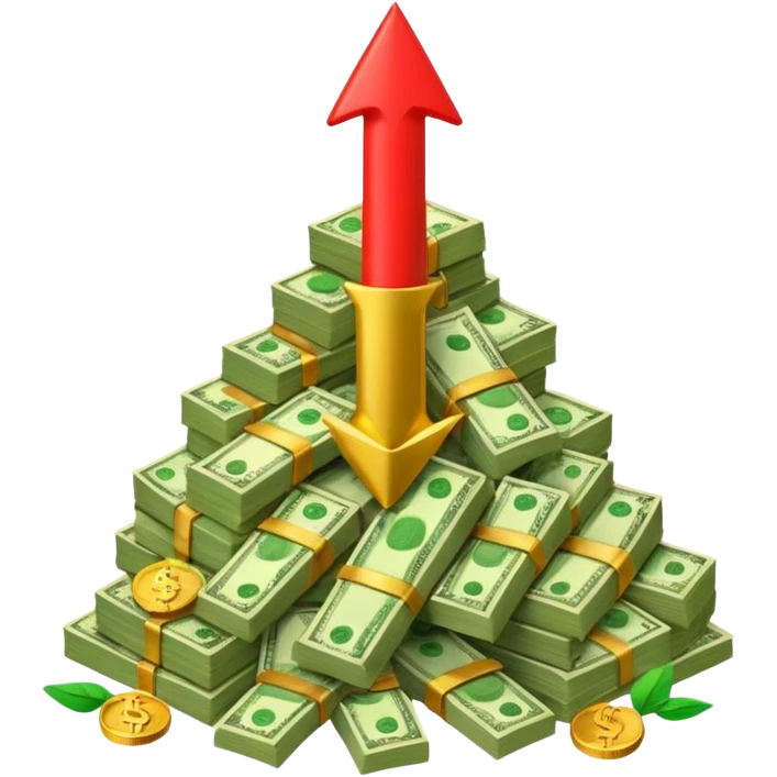 a pile of money with red arrow up emoji