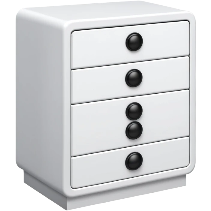sleek white 6-drawer chest with one small black knob per drawer, stacked vertically emoji