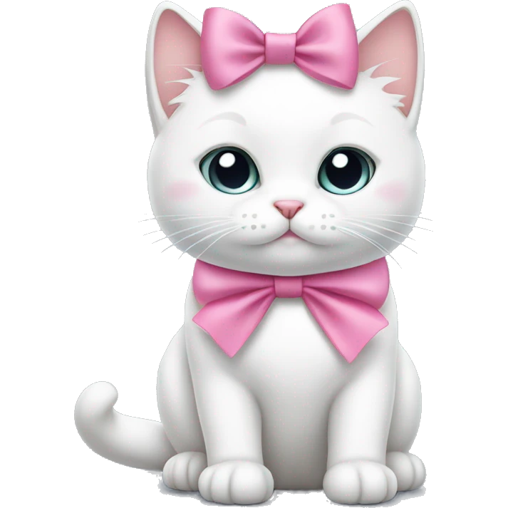 White cat is sitting a wearing pink bow emoji