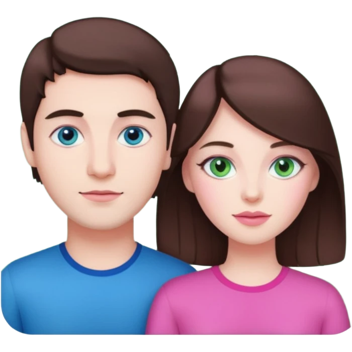 pink polaroid photo of a couple thats white with brunette hair blue and green eyes emoji