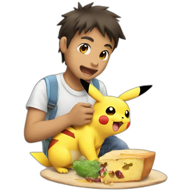 Ash give eating to Pikachu emoji