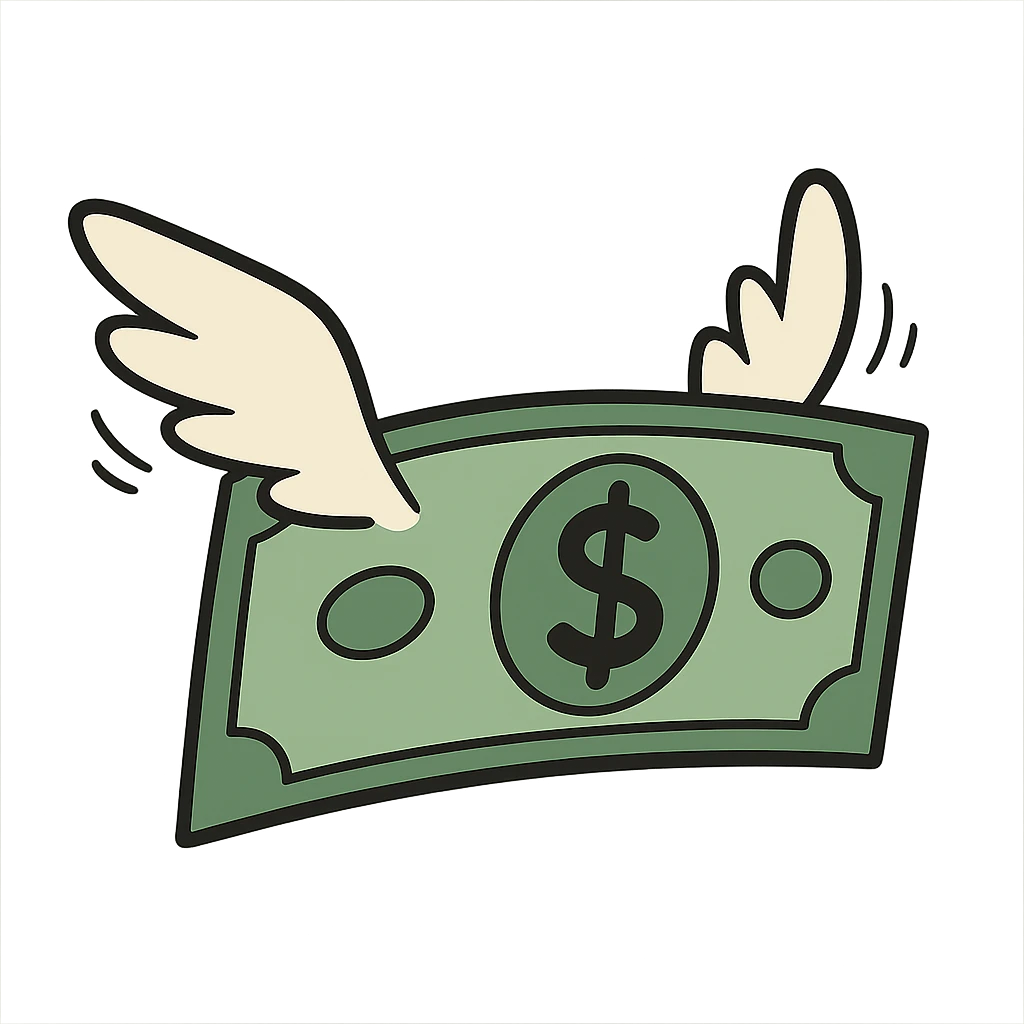 flat toon style flying banknote emoji