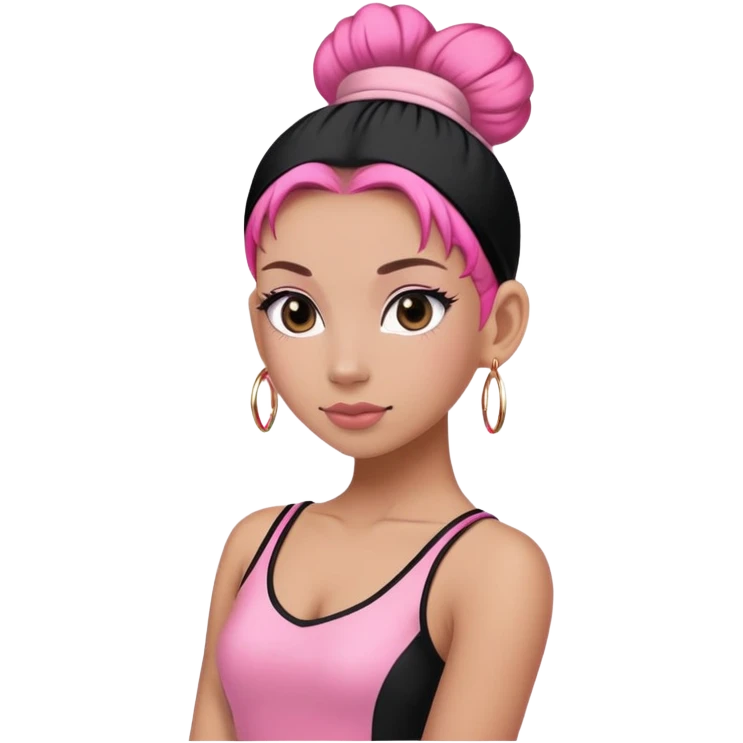 a dancer in a black and pink outfit with a sleek bun tied with a pink hairband." emoji