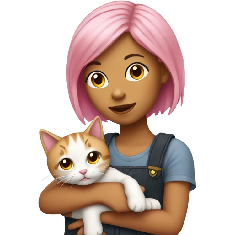 Pink haired girl holding a cat emoji