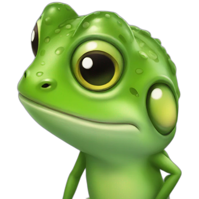 a frog looking at a girl emoji