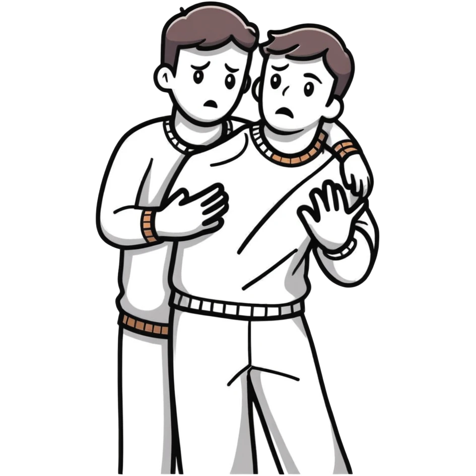 man with anxious attachment desperately holding onto someone with fearful expression not wanting to let go emoji
