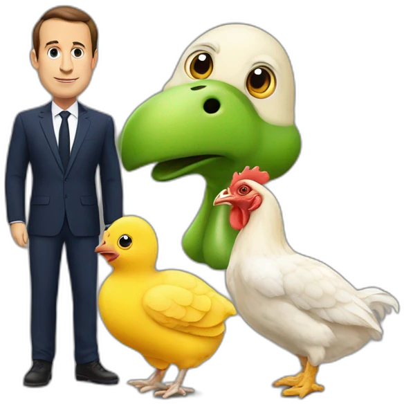macron avec tortue plus poussin avec poule emoji