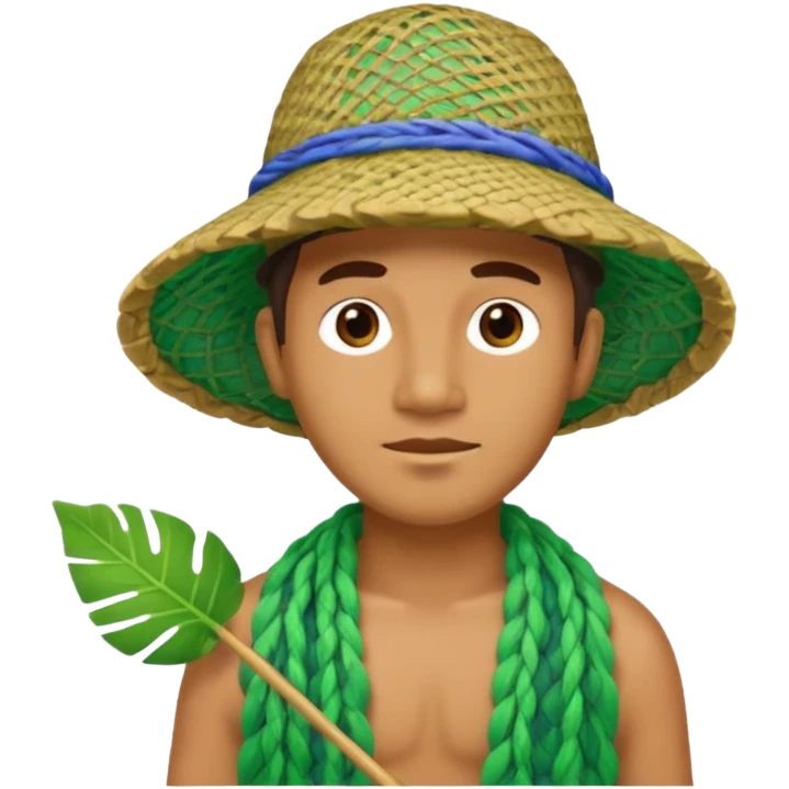 Hawaiian man with colorful cloth and leaf hat green and fishing net emoji