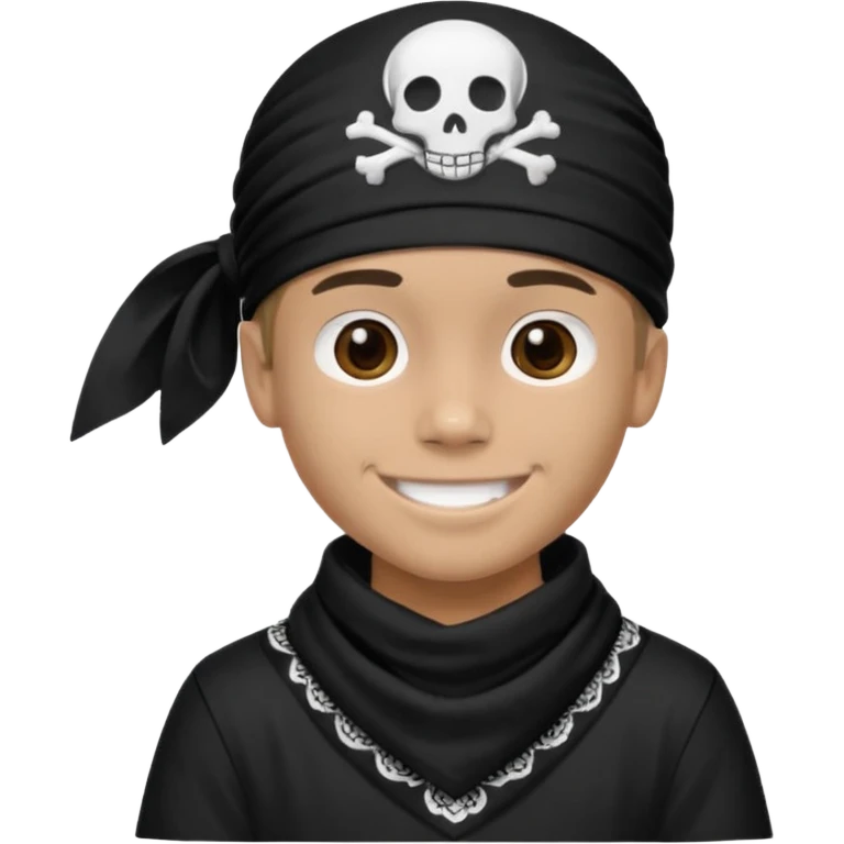Make a boy wearing black bandana with some design on bandana emoji