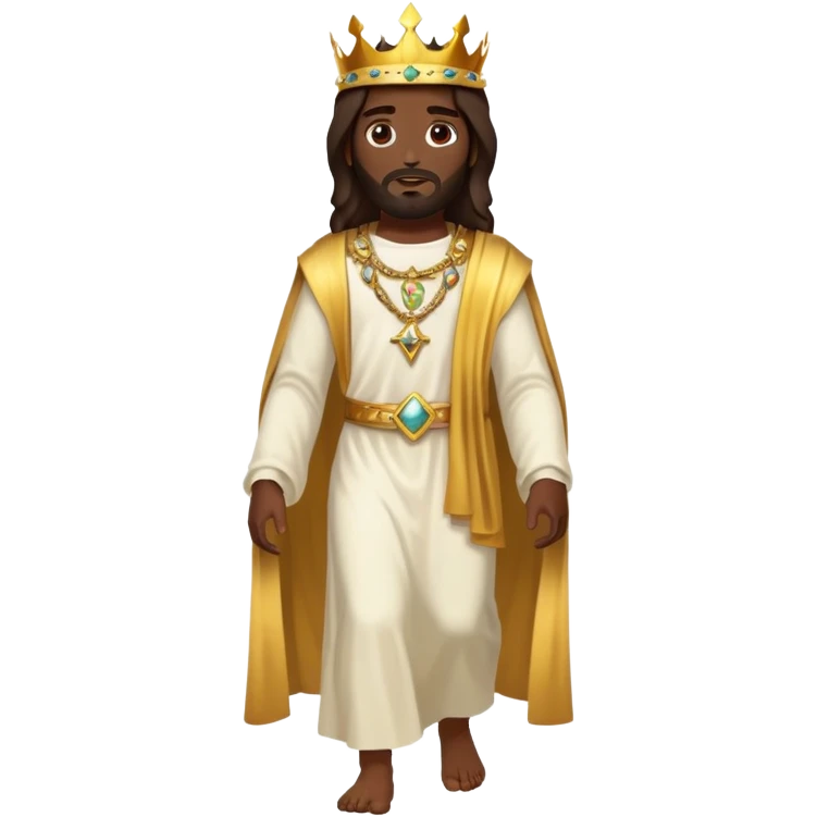 Dark skin Jesus walking with Gold crown emoji