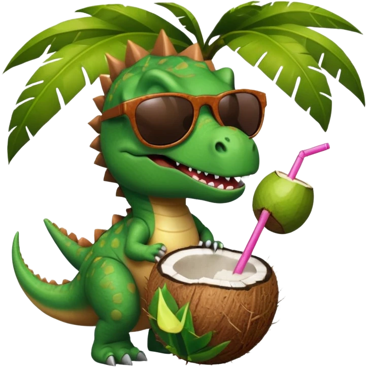 dinosaur wearing sunglasses drinking from a coconut emoji