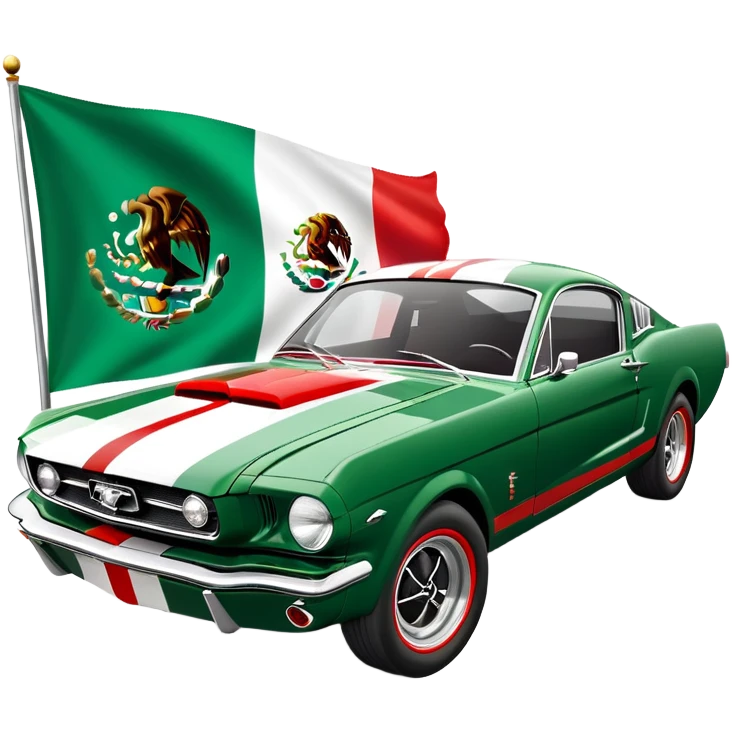 65 Mustang fastback painted the same as the Mexican flag emoji