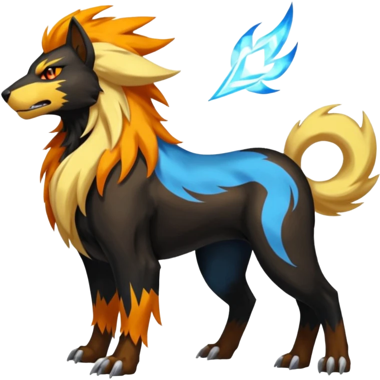 Entei-Houndoom-Manectric-Luxray-Fakémon-fusion-animal-creature, full body  emoji