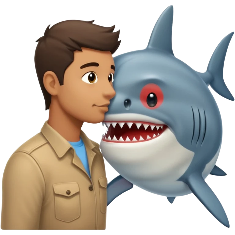 Man kissing a shark emoji