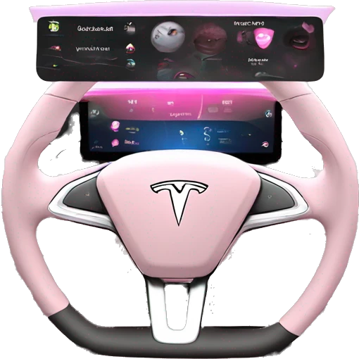 Pink Tesla model 3 interior dashboard emoji