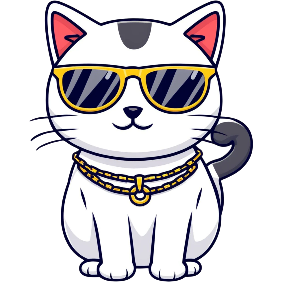 Black cat with gold chain and sunglasses  emoji
