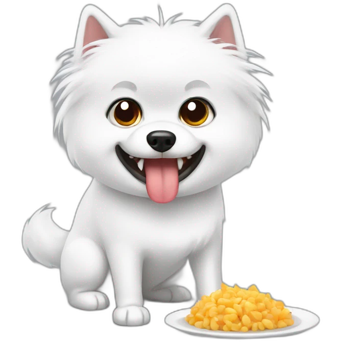 white spitz eat some food very angry emoji