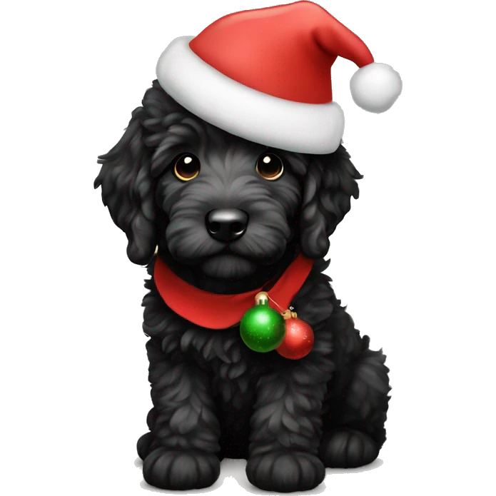 Black golden doodle puppy with a Christmas hat on  emoji