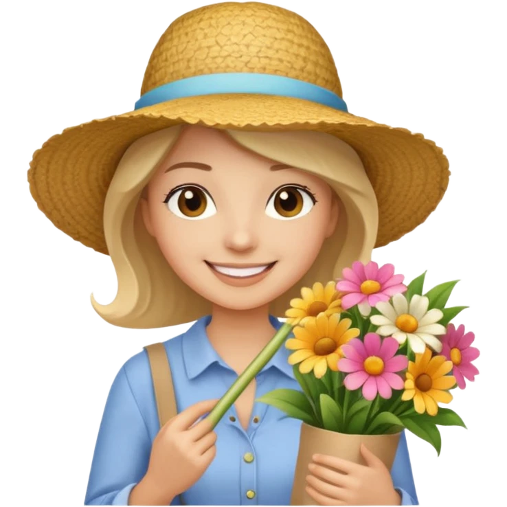 Shopper with flower bouquet,Farmers’ Market. emoji