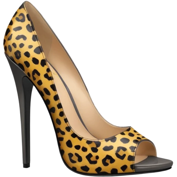 Realistic open toe platform Heel pumps,  Dark gray cheetah spots emoji