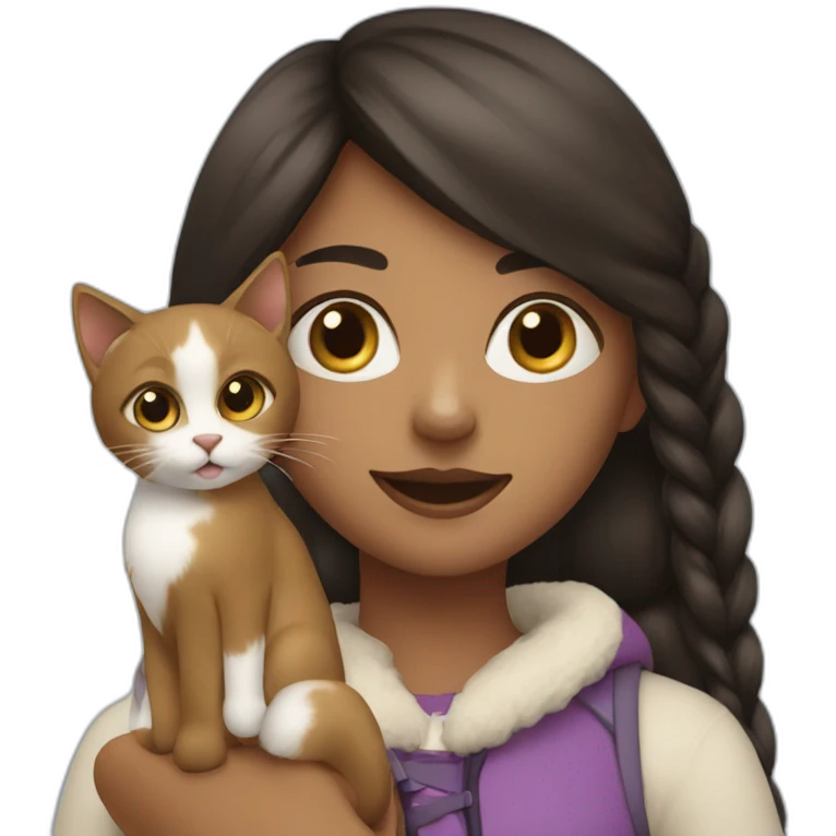 a young girl with two cats, one black and the other snowshoe emoji