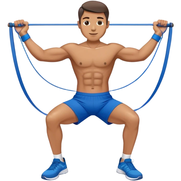 fit man with blue shorts resistance bands exercises emoji