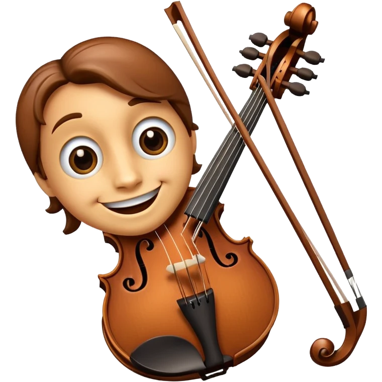 A violin with its bow. It has eyes and a smiling mouth. emoji