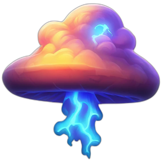 radioactive lightning bolt smiley glow cloud mushroom sunset futuristic emoji
