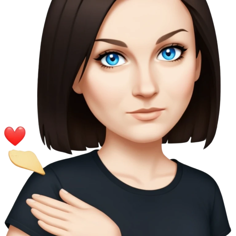 female, wearing black tshirt,  black hair emoji