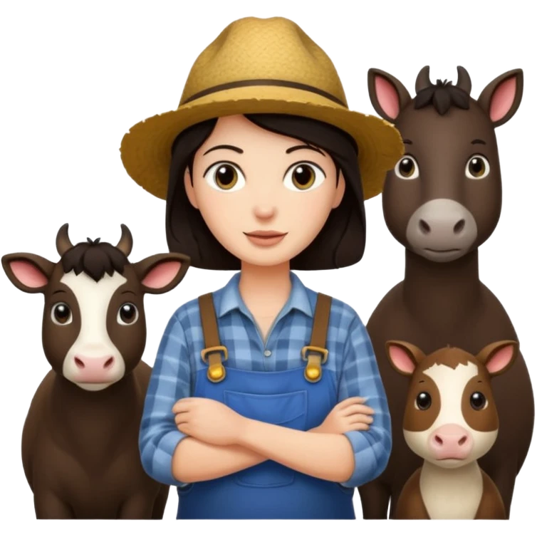 GRANJERO PIEL CLARA Y PELO OSCURO CON ANIMALES A SU ALREDEDOR emoji