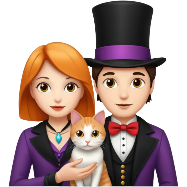 magician couple and their pet cat emoji