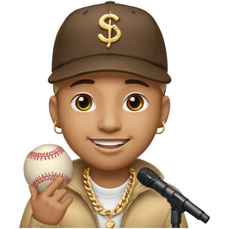 rapper emoji with microphone and baseball cap, cool attitude emoji