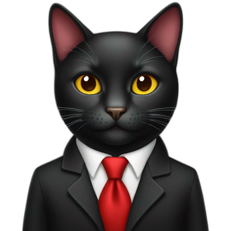 classy black cat with red tie emoji