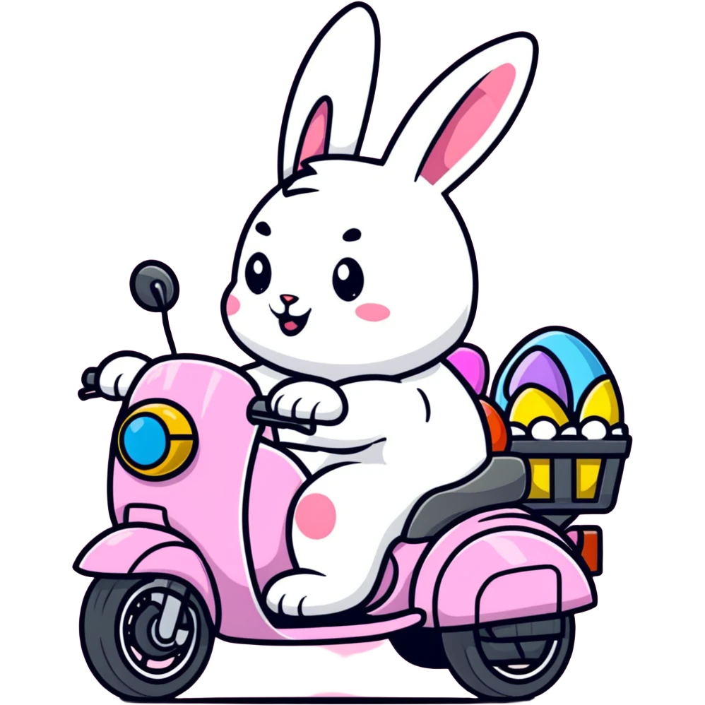 Easter bunny riding a BMW boxer motorcycle emoji