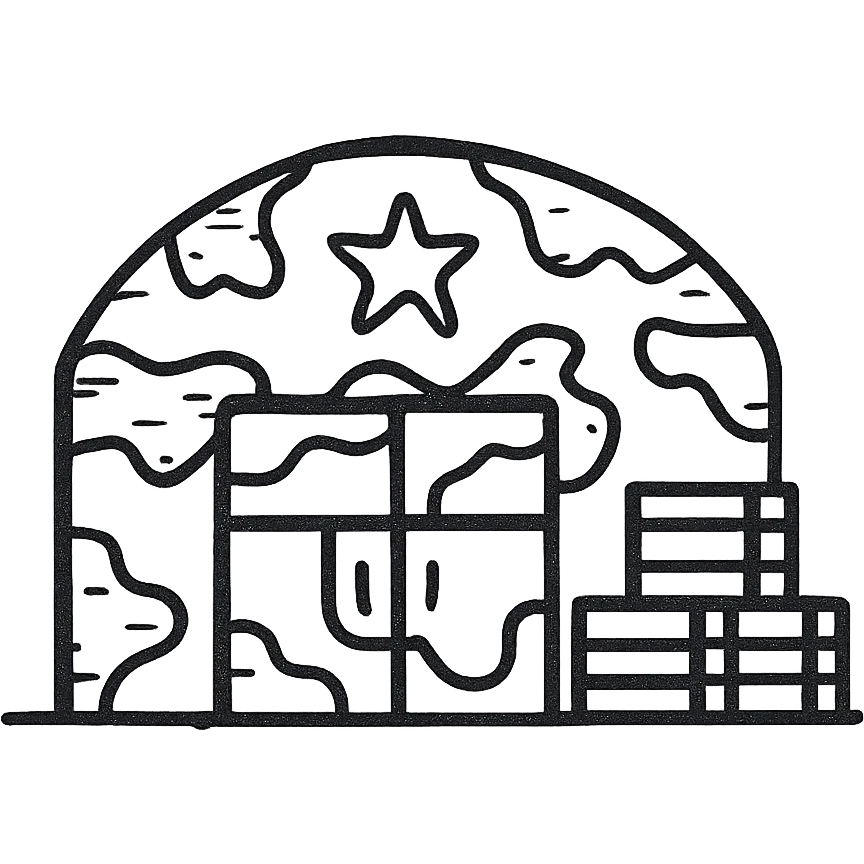 military warehouse painted in military camouflage emoji