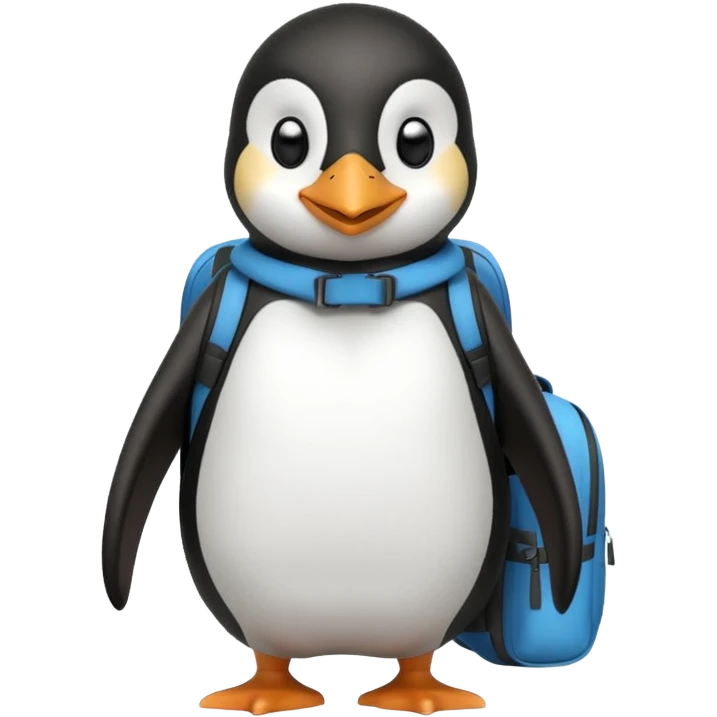penguin with backpack direct looking to camera emoji