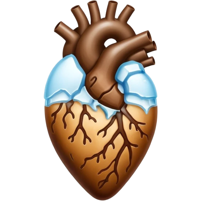 Anatomic heart composed of iced coffe and ice cube inside the heart, only heart without any details like glass  emoji
