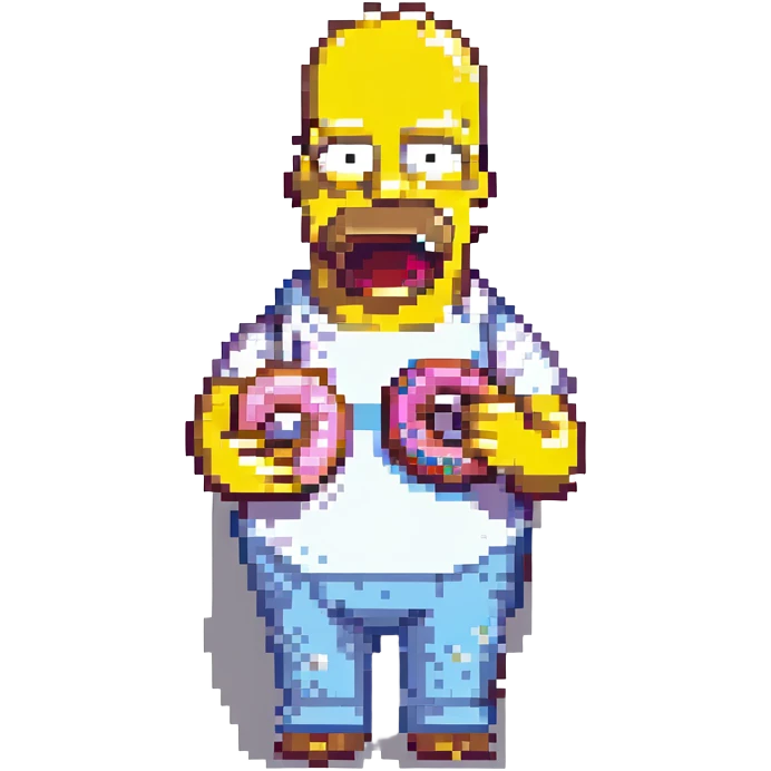 Homer Simpson pixel art style simple features holding a donut emoji