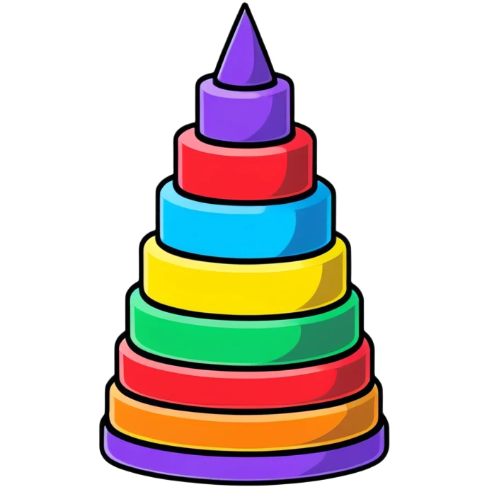 Rainbow colored children's stacking rings toy pyramid emoji