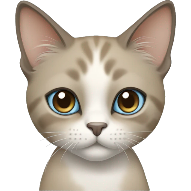 Thai breed cat with a light cream-brown body, dark gray nose and face, ears, and paws. sharp ears, and striking light blue eyes  emoji