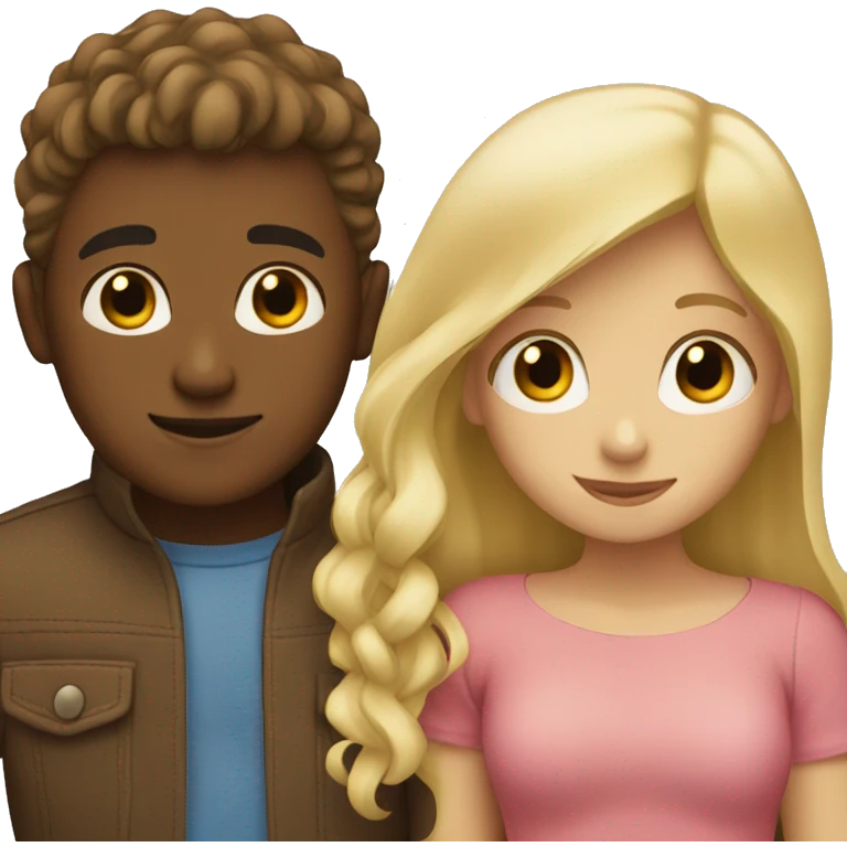 Blonde girl and brown boy hugging emoji