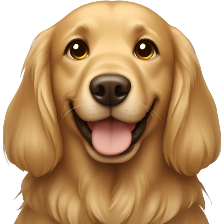 Smiling girl with long brown hair with a shaggy golden Labrador dog with brown eyes emoji