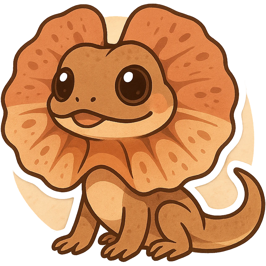 frilled lizard, cute cartoon style, big eyes, simple background emoji