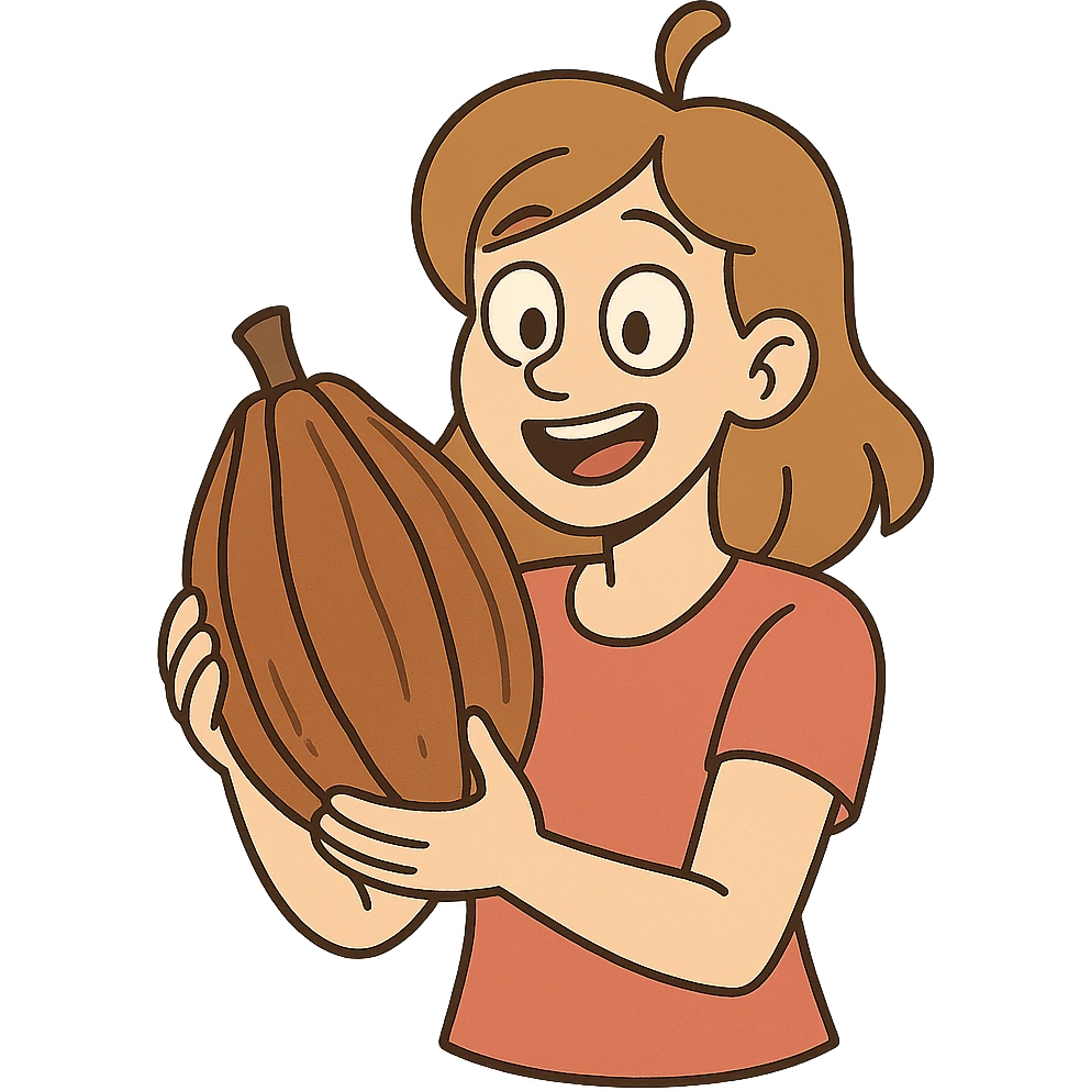 mazorca de cacao, estilo flat toon con formas simples emoji
