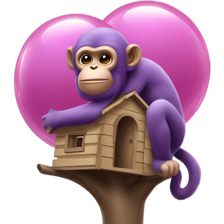 Purple monkey in a bubble gum tree house emoji