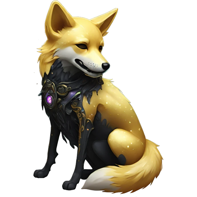 Black iridescent dog fox zombie skeleton gold mechanical nebula galaxy stars flowers fairy lights vintage emoji