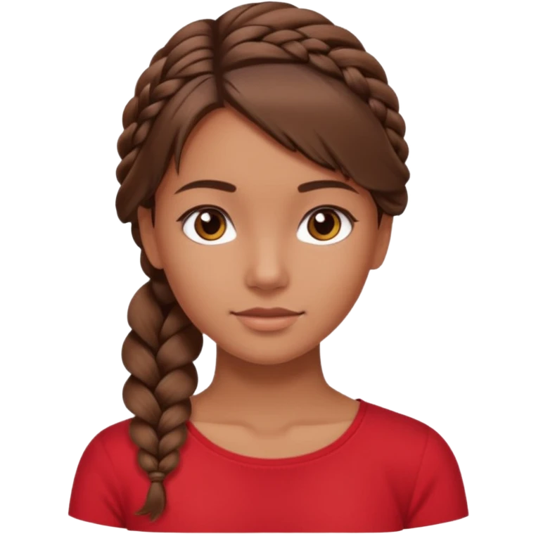 A tanned girl's face side-swept braid with a soft finish brown hair with red top emoji