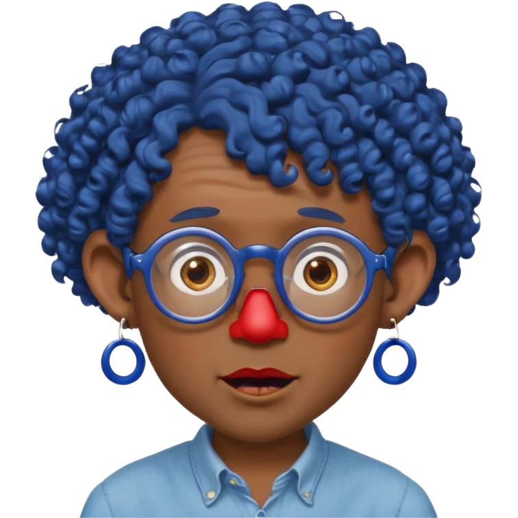 dark blue haired man curly hair with big ears and red earrings and spectacles surprised and hat wearing emoji